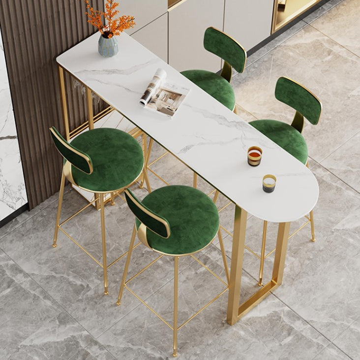 Stone Top Cocktail Bar Table 42-inch Height Metal Base Bar Height Storage Table White-Gray Without Chairs Clearhalo 'Bar Furniture' 'Bar Tables' 'bar_tables' 'furn' 'furn_bar_tables' 'Furniture' 'furniture_bar_tables' 'Kitchen & Dining Furniture' 'kitchen&dining_furn' 'kitchen' 4342395