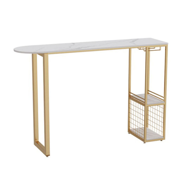 Stone Top Cocktail Bar Table 42-inch Height Metal Base Bar Height Storage Table Clearhalo 'Bar Furniture' 'Bar Tables' 'bar_tables' 'furn' 'furn_bar_tables' 'Furniture' 'furniture_bar_tables' 'Kitchen & Dining Furniture' 'kitchen&dining_furn' 'kitchen' 4342397