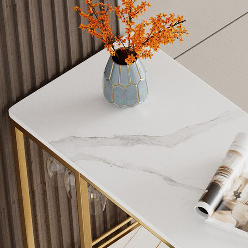 Stone Top Cocktail Bar Table 42-inch Height Metal Base Bar Height Storage Table Clearhalo 'Bar Furniture' 'Bar Tables' 'bar_tables' 'furn' 'furn_bar_tables' 'Furniture' 'furniture_bar_tables' 'Kitchen & Dining Furniture' 'kitchen&dining_furn' 'kitchen' 4342399