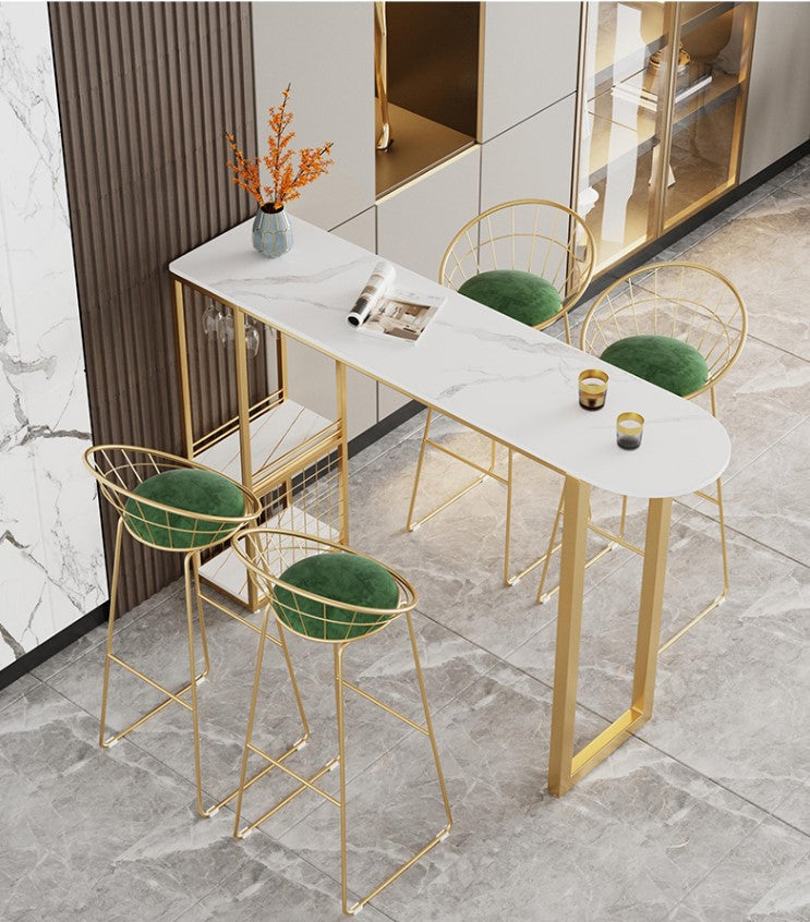 Stone Top Cocktail Bar Table 42-inch Height Metal Base Bar Height Storage Table Clearhalo 'Bar Furniture' 'Bar Tables' 'bar_tables' 'furn' 'furn_bar_tables' 'Furniture' 'furniture_bar_tables' 'Kitchen & Dining Furniture' 'kitchen&dining_furn' 'kitchen' 4342404