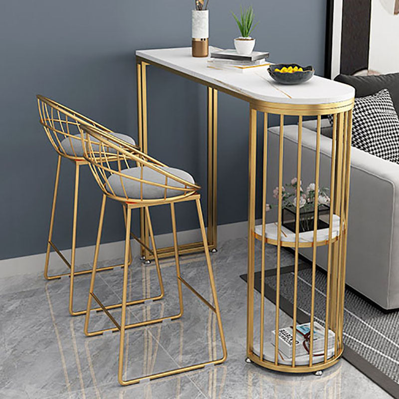 Glam Style Storage Bar Table Gold Frame 42 Inch Height Table for Restaurant Clearhalo 'Bar Furniture' 'Bar Tables' 'bar_tables' 'furn' 'furn_bar_tables' 'Furniture' 'furniture_bar_tables' 'Kitchen & Dining Furniture' 'kitchen&dining_furn' 'kitchen' 4342436