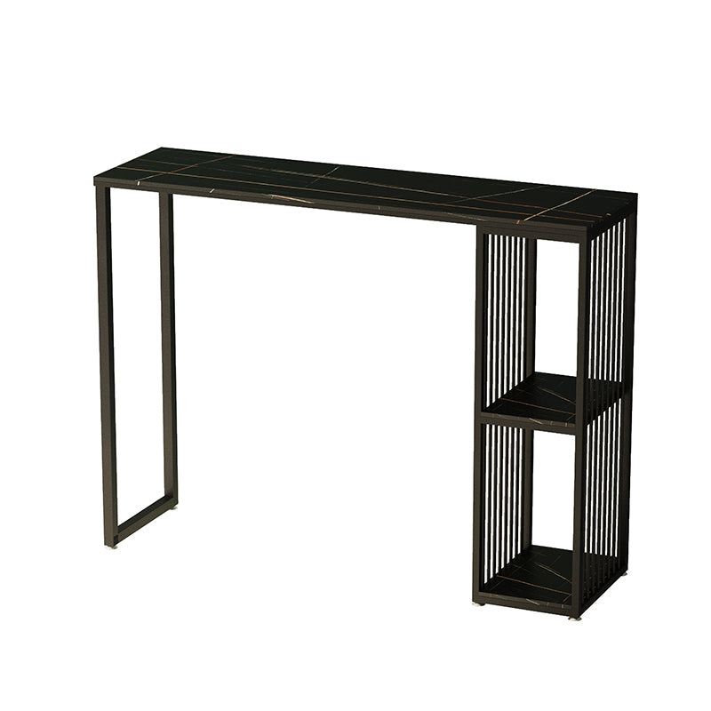 Glam Style Black Bar Table Faux Marble Top Rectangle Indoor Bistro Table Black Without Chairs Clearhalo 'Bar Furniture' 'Bar Tables' 'bar_tables' 'furn' 'furn_bar_tables' 'Furniture' 'furniture_bar_tables' 'Kitchen & Dining Furniture' 'kitchen&dining_furn' 'kitchen' 4342493