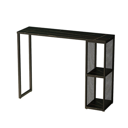 Glam Style Black Bar Table Faux Marble Top Rectangle Indoor Bistro Table Black Without Chairs Clearhalo 'Bar Furniture' 'Bar Tables' 'bar_tables' 'furn' 'furn_bar_tables' 'Furniture' 'furniture_bar_tables' 'Kitchen & Dining Furniture' 'kitchen&dining_furn' 'kitchen' 4342493
