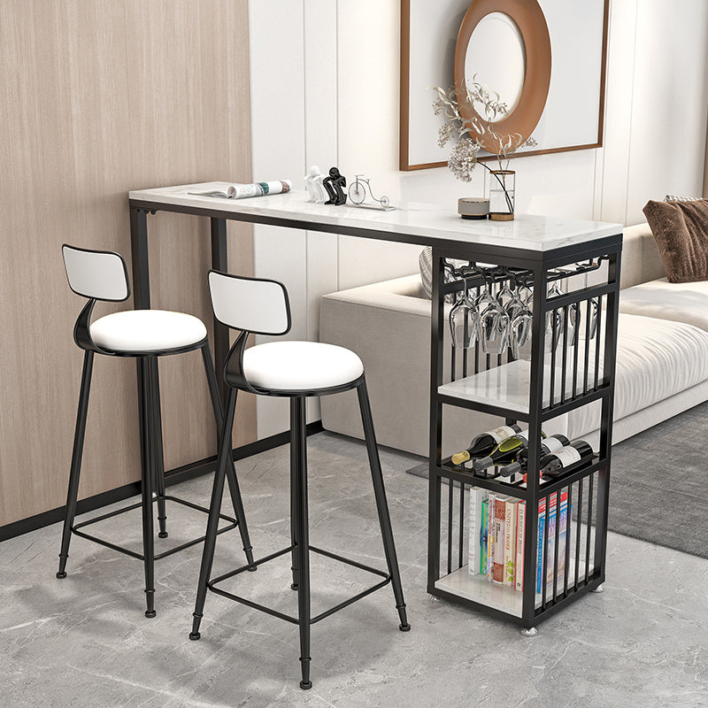 Modern Rectangle Bar Dining Table with Shelf Bar Height Table 42-Inch Top Black Without Chairs Clearhalo 'Bar Furniture' 'Bar Tables' 'bar_tables' 'furn' 'furn_bar_tables' 'Furniture' 'furniture_bar_tables' 'Kitchen & Dining Furniture' 'kitchen&dining_furn' 'kitchen' 4342502