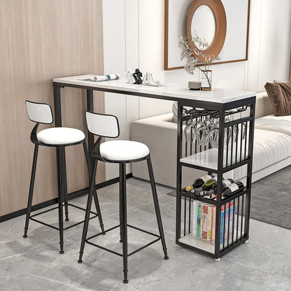 Modern Rectangle Bar Dining Table with Shelf Bar Height Table 42-Inch Top Black Without Chairs Clearhalo 'Bar Furniture' 'Bar Tables' 'bar_tables' 'furn' 'furn_bar_tables' 'Furniture' 'furniture_bar_tables' 'Kitchen & Dining Furniture' 'kitchen&dining_furn' 'kitchen' 4342502