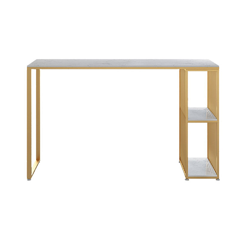 Contemporary Bar Dining Table Double Pedestal Bar Height Table with Shelf Gold Without Chairs Clearhalo 'Bar Furniture' 'Bar Tables' 'bar_tables' 'furn' 'furn_bar_tables' 'Furniture' 'furniture_bar_tables' 'Kitchen & Dining Furniture' 'kitchen&dining_furn' 'kitchen' 4342542