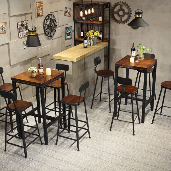 Contemporary Square Bar Dining Table Wood Trestle Bar Height Table in Brown Clearhalo 'Bar Furniture' 'Bar Tables' 'bar_tables' 'furn' 'furn_bar_tables' 'Furniture' 'furniture_bar_tables' 'Kitchen & Dining Furniture' 'kitchen&dining_furn' 'kitchen' 4342602