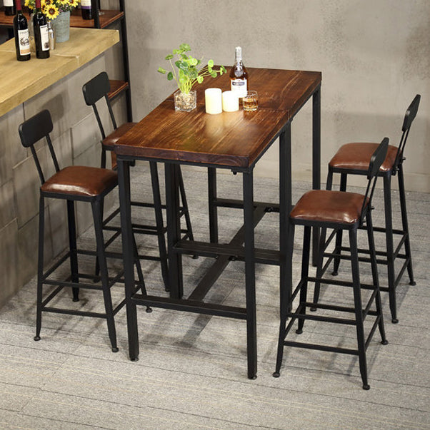 Contemporary Square Bar Dining Table Wood Trestle Bar Height Table in Brown Clearhalo 'Bar Furniture' 'Bar Tables' 'bar_tables' 'furn' 'furn_bar_tables' 'Furniture' 'furniture_bar_tables' 'Kitchen & Dining Furniture' 'kitchen&dining_furn' 'kitchen' 4342603