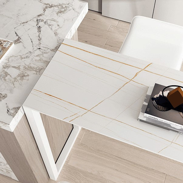 Cafe and Break-room Bistro Accent Dining Table Modern Stone Double Pedestal Counter Table Clearhalo 'Bar Furniture' 'Bar Tables' 'bar_tables' 'furn' 'furn_bar_tables' 'Furniture' 'furniture_bar_tables' 'Kitchen & Dining Furniture' 'kitchen&dining_furn' 'kitchen' 4342612