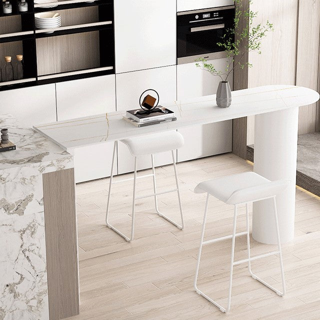 Cafe and Break-room Bistro Accent Dining Table Modern Stone Double Pedestal Counter Table Clearhalo 'Bar Furniture' 'Bar Tables' 'bar_tables' 'furn' 'furn_bar_tables' 'Furniture' 'furniture_bar_tables' 'Kitchen & Dining Furniture' 'kitchen&dining_furn' 'kitchen' 4342615