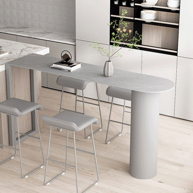 Cafe and Break-room Bistro Accent Dining Table Modern Stone Double Pedestal Counter Table Clearhalo 'Bar Furniture' 'Bar Tables' 'bar_tables' 'furn' 'furn_bar_tables' 'Furniture' 'furniture_bar_tables' 'Kitchen & Dining Furniture' 'kitchen&dining_furn' 'kitchen' 4342617