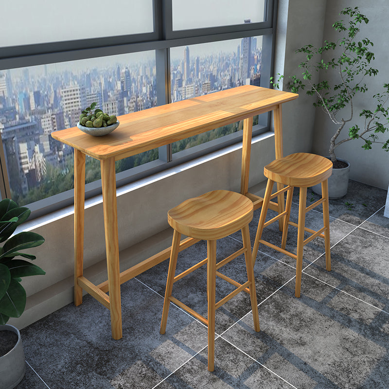 Modern Rectangle Bar Dining Table Wood Bar Height Table with Trestle Base in Brown 86.6"L x 17.7"W x 41.3"H Without Chairs Clearhalo 'Bar Furniture' 'Bar Tables' 'bar_tables' 'furn' 'furn_bar_tables' 'Furniture' 'furniture_bar_tables' 'Kitchen & Dining Furniture' 'kitchen&dining_furn' 'kitchen' 4342647