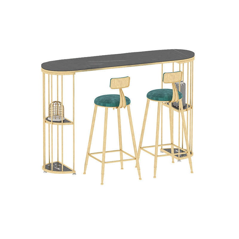 Contemporary Storage Counter Height Table Oval Double Pedestal Table Only Black-Gold Without Chairs Clearhalo 'Bar Furniture' 'Bar Tables' 'bar_tables' 'furn' 'furn_bar_tables' 'Furniture' 'furniture_bar_tables' 'Kitchen & Dining Furniture' 'kitchen&dining_furn' 'kitchen' 4342662