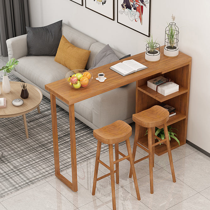 Modern Rectangle Bar Dining Table Wood Bar Height Table with Shelves in Brown 55.1"L x 17.7"W x 41.3"H Without Chairs Clearhalo 'Bar Furniture' 'Bar Tables' 'bar_tables' 'furn' 'furn_bar_tables' 'Furniture' 'furniture_bar_tables' 'Kitchen & Dining Furniture' 'kitchen&dining_furn' 'kitchen' 4342684