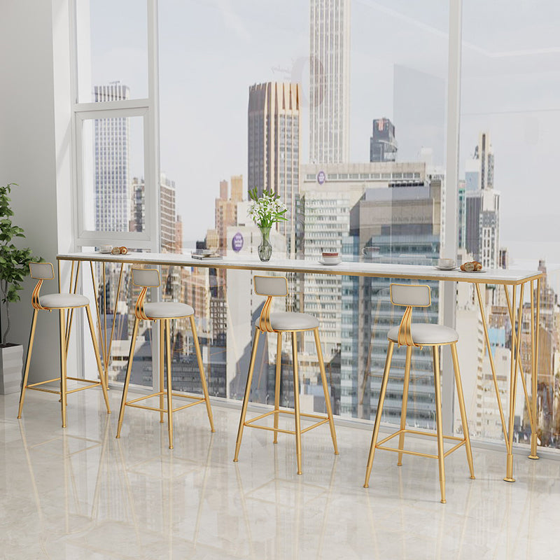 Modern Rectangle Legs Bistro Bar Desk Cafe Counter Height Table(only table) 110.2"L x 15.7"W x 41.3"H White-Gold Without Chairs Clearhalo 'Bar Furniture' 'Bar Tables' 'bar_tables' 'furn' 'furn_bar_tables' 'Furniture' 'furniture_bar_tables' 'Kitchen & Dining Furniture' 'kitchen&dining_furn' 'kitchen' 4342698