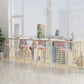 Modern Rectangle Legs Bistro Bar Desk Cafe Counter Height Table(only table) 86.6"L x 15.7"W x 41.3"H White-Gold Without Chairs Clearhalo 'Bar Furniture' 'Bar Tables' 'bar_tables' 'furn' 'furn_bar_tables' 'Furniture' 'furniture_bar_tables' 'Kitchen & Dining Furniture' 'kitchen&dining_furn' 'kitchen' 4342700