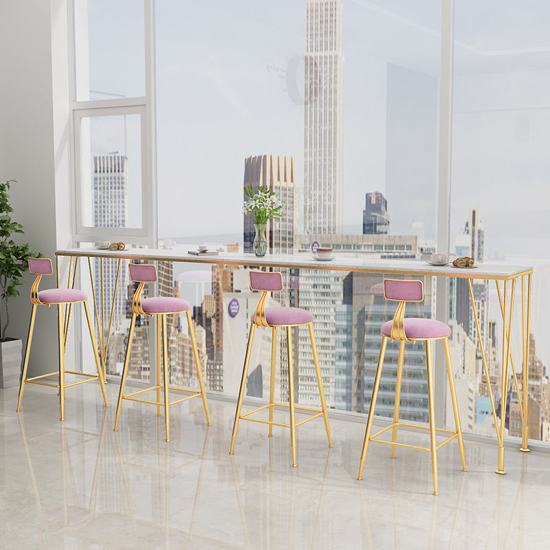 Modern Rectangle Legs Bistro Bar Desk Cafe Counter Height Table(only table) 86.6"L x 15.7"W x 41.3"H White-Gold Without Chairs Clearhalo 'Bar Furniture' 'Bar Tables' 'bar_tables' 'furn' 'furn_bar_tables' 'Furniture' 'furniture_bar_tables' 'Kitchen & Dining Furniture' 'kitchen&dining_furn' 'kitchen' 4342700