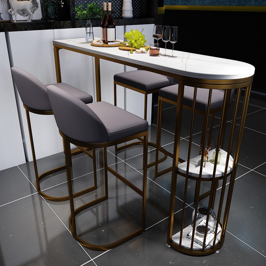 Double Pedestal Modern Counter Height Dining Table Storage Indoor Bistro Bar Table 78.7"L x 15.7"W x 41.3"H White-Gold Without Chairs Clearhalo 'Bar Furniture' 'Bar Tables' 'bar_tables' 'furn' 'furn_bar_tables' 'Furniture' 'furniture_bar_tables' 'Kitchen & Dining Furniture' 'kitchen&dining_furn' 'kitchen' 4342722