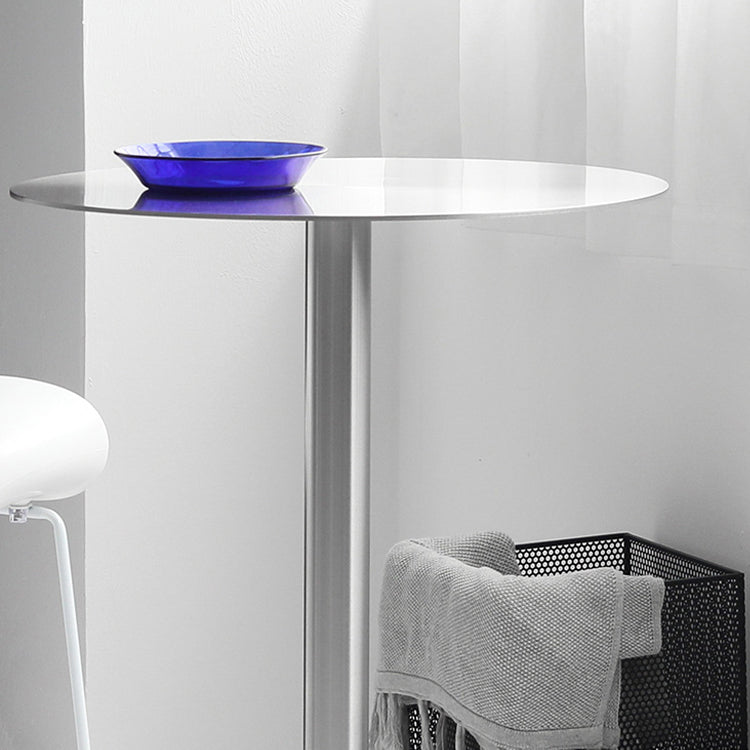 Contemporary Bar Dining Table Steel Bar Height Cocktail Table with Pedestal Base in Silver Clearhalo 'Bar Furniture' 'Bar Tables' 'bar_tables' 'furn' 'furn_bar_tables' 'Furniture' 'furniture_bar_tables' 'Kitchen & Dining Furniture' 'kitchen&dining_furn' 'kitchen' 4342758