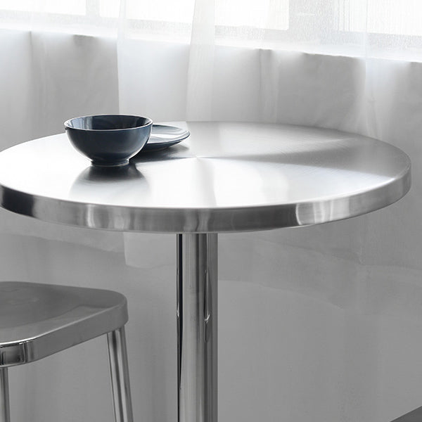 Contemporary Bar Dining Table Steel Bar Height Cocktail Table with Pedestal Base in Silver Clearhalo 'Bar Furniture' 'Bar Tables' 'bar_tables' 'furn' 'furn_bar_tables' 'Furniture' 'furniture_bar_tables' 'Kitchen & Dining Furniture' 'kitchen&dining_furn' 'kitchen' 4342759