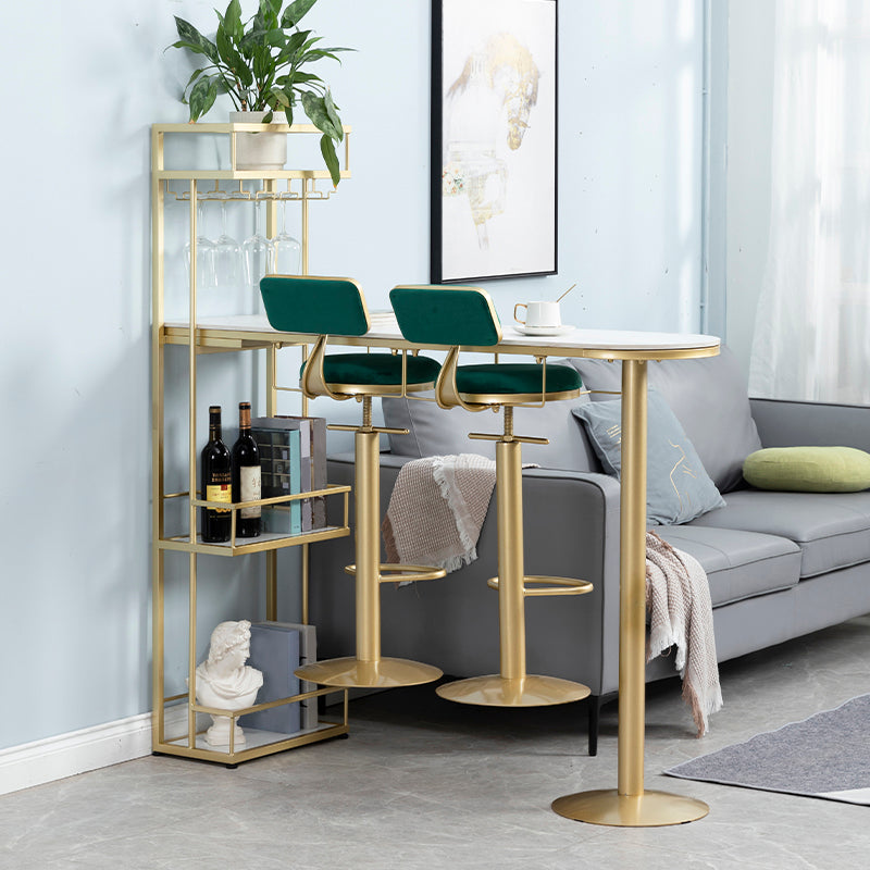 Contemporary Double Pedestal Bar/Dinette Table Wine Rack Stone Counter-height Pub Table 70.9"L x 15.7"W x 41.3"H Gold Without Chairs Clearhalo 'Bar Furniture' 'Bar Tables' 'bar_tables' 'furn' 'furn_bar_tables' 'Furniture' 'furniture_bar_tables' 'Kitchen & Dining Furniture' 'kitchen&dining_furn' 'kitchen' 4342780