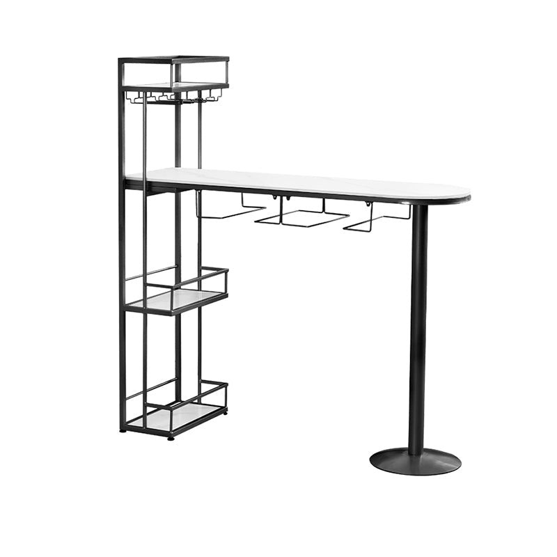 Contemporary Double Pedestal Bar/Dinette Table Wine Rack Stone Counter-height Pub Table Black Without Chairs Clearhalo 'Bar Furniture' 'Bar Tables' 'bar_tables' 'furn' 'furn_bar_tables' 'Furniture' 'furniture_bar_tables' 'Kitchen & Dining Furniture' 'kitchen&dining_furn' 'kitchen' 4342781