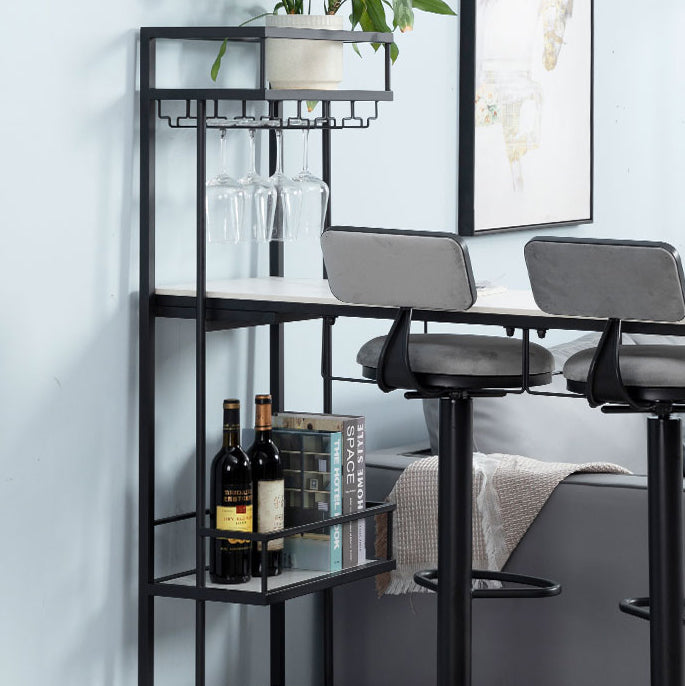 Contemporary Double Pedestal Bar/Dinette Table Wine Rack Stone Counter-height Pub Table Clearhalo 'Bar Furniture' 'Bar Tables' 'bar_tables' 'furn' 'furn_bar_tables' 'Furniture' 'furniture_bar_tables' 'Kitchen & Dining Furniture' 'kitchen&dining_furn' 'kitchen' 4342789