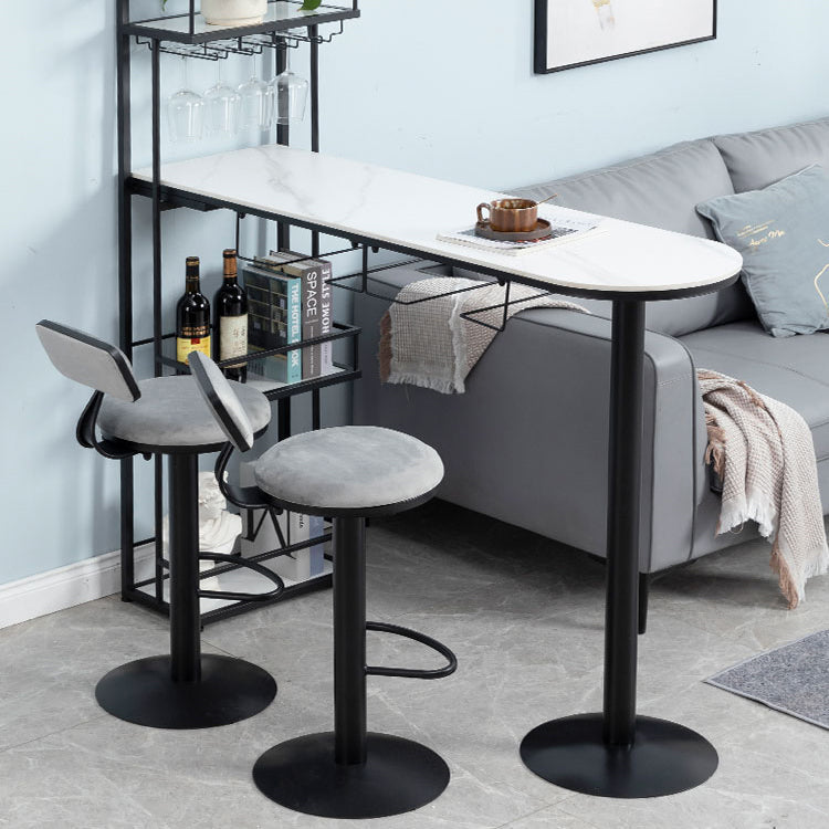 Contemporary Double Pedestal Bar/Dinette Table Wine Rack Stone Counter-height Pub Table Clearhalo 'Bar Furniture' 'Bar Tables' 'bar_tables' 'furn' 'furn_bar_tables' 'Furniture' 'furniture_bar_tables' 'Kitchen & Dining Furniture' 'kitchen&dining_furn' 'kitchen' 4342791