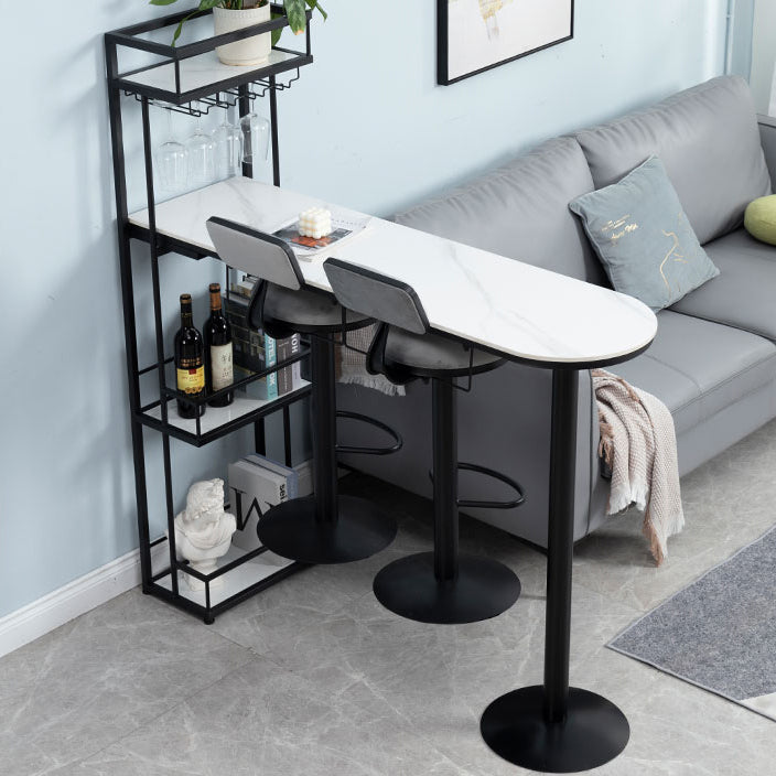 Contemporary Double Pedestal Bar/Dinette Table Wine Rack Stone Counter-height Pub Table Clearhalo 'Bar Furniture' 'Bar Tables' 'bar_tables' 'furn' 'furn_bar_tables' 'Furniture' 'furniture_bar_tables' 'Kitchen & Dining Furniture' 'kitchen&dining_furn' 'kitchen' 4342792