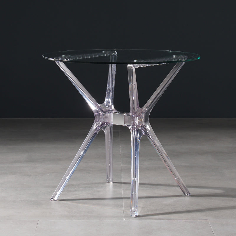 31.5" Modern Style Dining Table Round Glass Pedestal Dining Table for Home Use Clear Clear Without Chairs Clearhalo ' dining_table' 'Dining Tables & Seating' 'Dining Tables' 'furn' 'furn_dining_table' 'Furniture' 'furniture_dining_table' 'Kitchen & Dining Furniture' 'kitchen&dining_furn' 'kitchen' 'kitchen_dining_table' 4342801