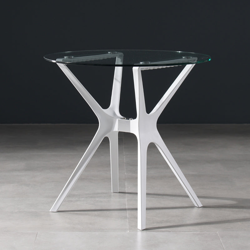 31.5" Modern Style Dining Table Round Glass Pedestal Dining Table for Home Use Clear White Without Chairs Clearhalo ' dining_table' 'Dining Tables & Seating' 'Dining Tables' 'furn' 'furn_dining_table' 'Furniture' 'furniture_dining_table' 'Kitchen & Dining Furniture' 'kitchen&dining_furn' 'kitchen' 'kitchen_dining_table' 4342803