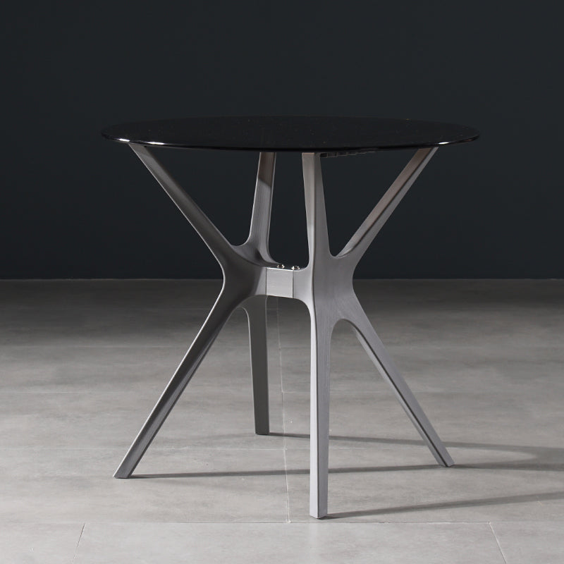 31.5" Modern Style Dining Table Round Glass Pedestal Dining Table for Home Use Gray Gray Without Chairs Clearhalo ' dining_table' 'Dining Tables & Seating' 'Dining Tables' 'furn' 'furn_dining_table' 'Furniture' 'furniture_dining_table' 'Kitchen & Dining Furniture' 'kitchen&dining_furn' 'kitchen' 'kitchen_dining_table' 4342809