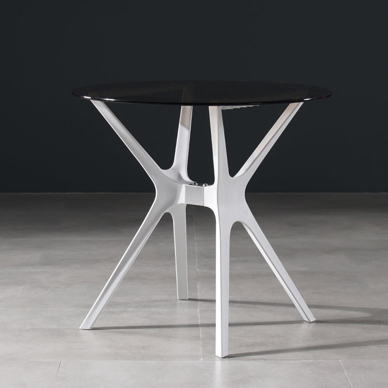 31.5" Modern Style Dining Table Round Glass Pedestal Dining Table for Home Use Gray White Without Chairs Clearhalo ' dining_table' 'Dining Tables & Seating' 'Dining Tables' 'furn' 'furn_dining_table' 'Furniture' 'furniture_dining_table' 'Kitchen & Dining Furniture' 'kitchen&dining_furn' 'kitchen' 'kitchen_dining_table' 4342810