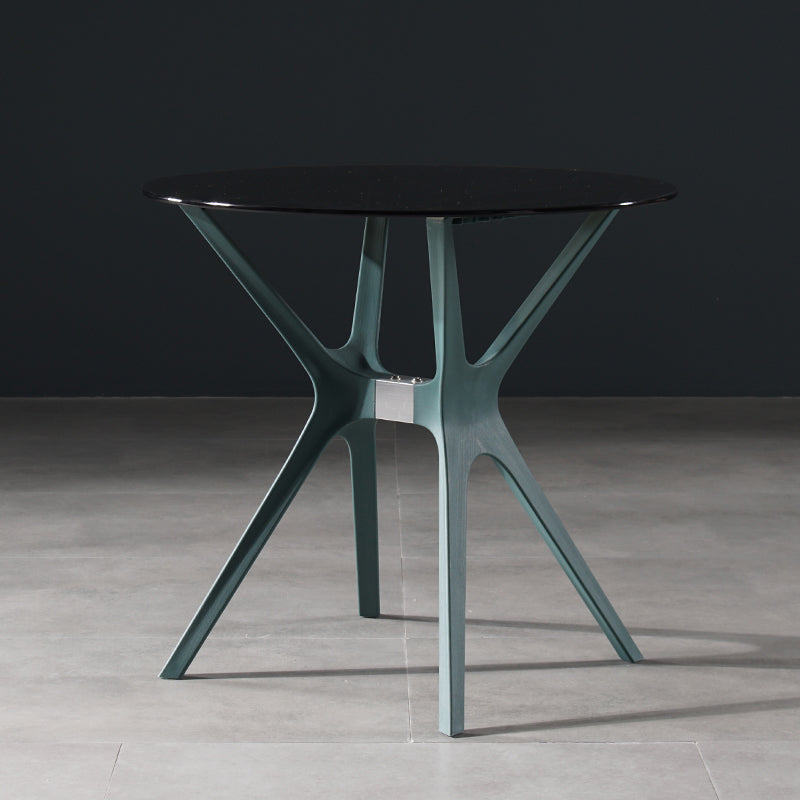 31.5" Modern Style Dining Table Round Glass Pedestal Dining Table for Home Use Gray Blue Without Chairs Clearhalo ' dining_table' 'Dining Tables & Seating' 'Dining Tables' 'furn' 'furn_dining_table' 'Furniture' 'furniture_dining_table' 'Kitchen & Dining Furniture' 'kitchen&dining_furn' 'kitchen' 'kitchen_dining_table' 4342817