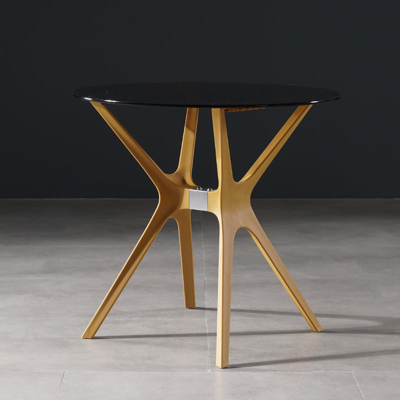 31.5" Modern Style Dining Table Round Glass Pedestal Dining Table for Home Use Gray Yellow Without Chairs Clearhalo ' dining_table' 'Dining Tables & Seating' 'Dining Tables' 'furn' 'furn_dining_table' 'Furniture' 'furniture_dining_table' 'Kitchen & Dining Furniture' 'kitchen&dining_furn' 'kitchen' 'kitchen_dining_table' 4342820