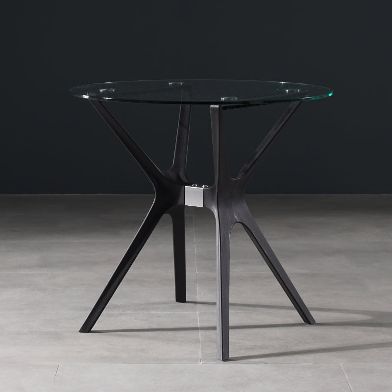 31.5" Modern Style Dining Table Round Glass Pedestal Dining Table for Home Use Clear Black Without Chairs Clearhalo ' dining_table' 'Dining Tables & Seating' 'Dining Tables' 'furn' 'furn_dining_table' 'Furniture' 'furniture_dining_table' 'Kitchen & Dining Furniture' 'kitchen&dining_furn' 'kitchen' 'kitchen_dining_table' 4342821