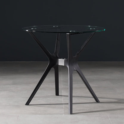 31.5" Modern Style Dining Table Round Glass Pedestal Dining Table for Home Use Clear Black Without Chairs Clearhalo ' dining_table' 'Dining Tables & Seating' 'Dining Tables' 'furn' 'furn_dining_table' 'Furniture' 'furniture_dining_table' 'Kitchen & Dining Furniture' 'kitchen&dining_furn' 'kitchen' 'kitchen_dining_table' 4342821