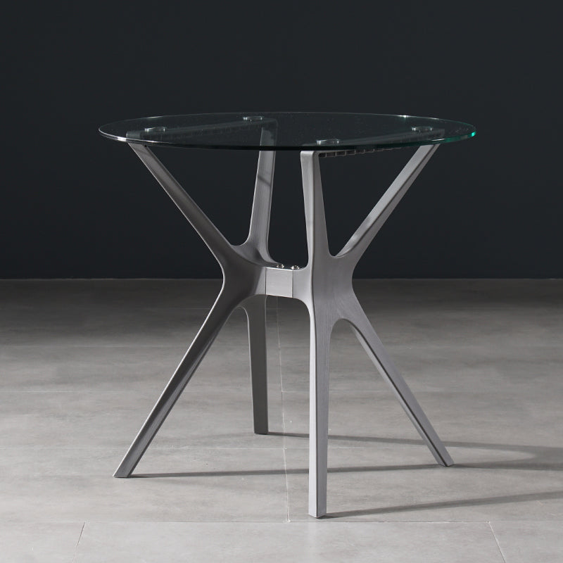 31.5" Modern Style Dining Table Round Glass Pedestal Dining Table for Home Use Clear Gray Without Chairs Clearhalo ' dining_table' 'Dining Tables & Seating' 'Dining Tables' 'furn' 'furn_dining_table' 'Furniture' 'furniture_dining_table' 'Kitchen & Dining Furniture' 'kitchen&dining_furn' 'kitchen' 'kitchen_dining_table' 4342822