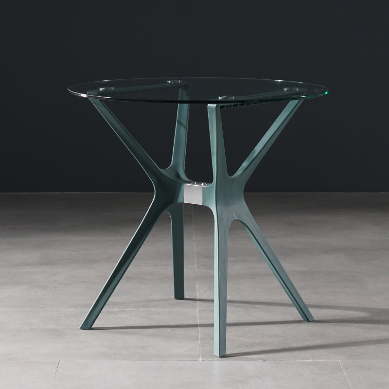 31.5" Modern Style Dining Table Round Glass Pedestal Dining Table for Home Use Clear Blue Without Chairs Clearhalo ' dining_table' 'Dining Tables & Seating' 'Dining Tables' 'furn' 'furn_dining_table' 'Furniture' 'furniture_dining_table' 'Kitchen & Dining Furniture' 'kitchen&dining_furn' 'kitchen' 'kitchen_dining_table' 4342823