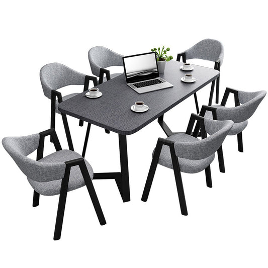 Metal Industrial Rectangle Dining Table Grey Wood Top Table with Sled Base