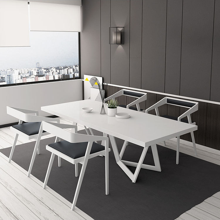 Rectangle Industrial Style Dining Table White Top Fixed Table with Solid Wood White 55.1"L x 27.6"W x 29.5"H Without Chairs Clearhalo ' dining_table' 'Dining Tables & Seating' 'Dining Tables' 'furn' 'furn_dining_table' 'Furniture' 'furniture_dining_table' 'Kitchen & Dining Furniture' 'kitchen&dining_furn' 'kitchen' 'kitchen_dining_table' 4342879