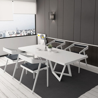 Rectangle Industrial Style Dining Table White Top Fixed Table with Solid Wood White 55.1"L x 27.6"W x 29.5"H Without Chairs Clearhalo ' dining_table' 'Dining Tables & Seating' 'Dining Tables' 'furn' 'furn_dining_table' 'Furniture' 'furniture_dining_table' 'Kitchen & Dining Furniture' 'kitchen&dining_furn' 'kitchen' 'kitchen_dining_table' 4342879
