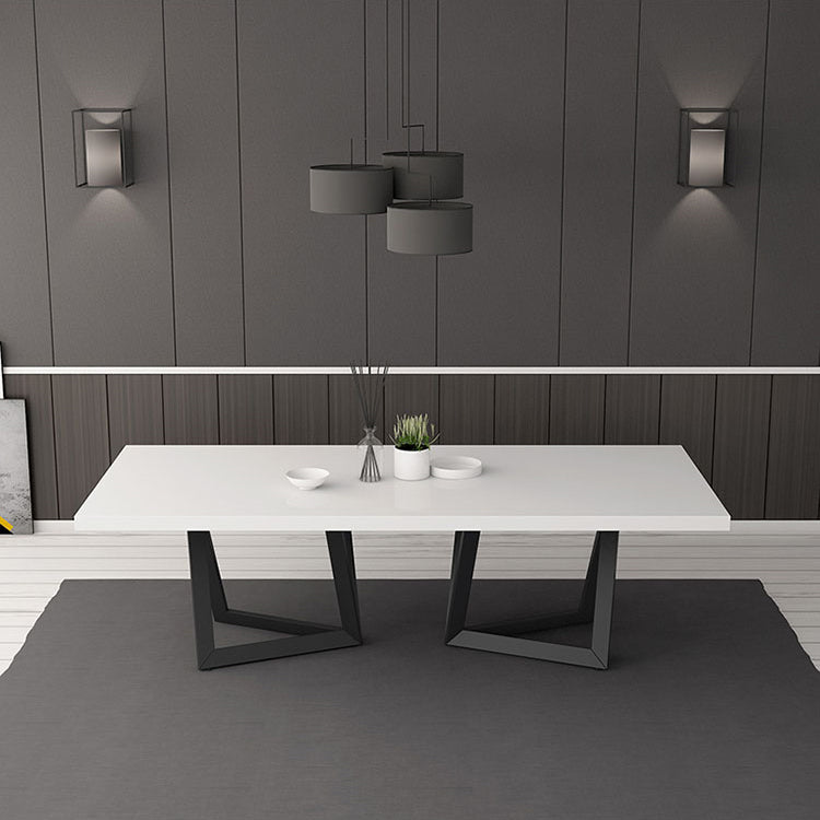 Rectangle Industrial Style Dining Table White Top Fixed Table with Solid Wood Black 55.1"L x 27.6"W x 29.5"H Without Chairs Clearhalo ' dining_table' 'Dining Tables & Seating' 'Dining Tables' 'furn' 'furn_dining_table' 'Furniture' 'furniture_dining_table' 'Kitchen & Dining Furniture' 'kitchen&dining_furn' 'kitchen' 'kitchen_dining_table' 4342882