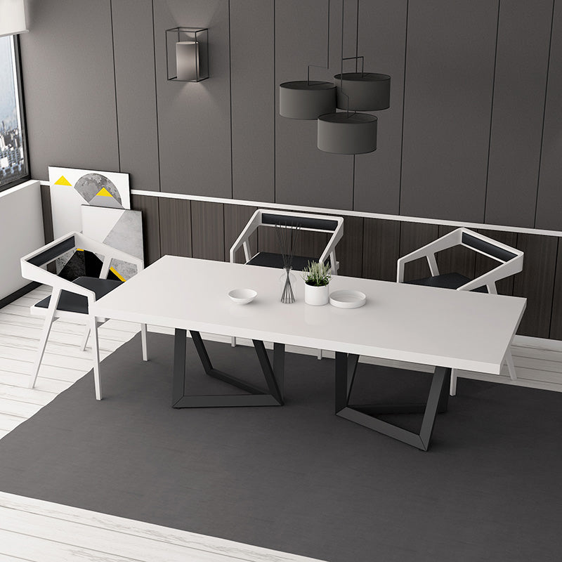 Rectangle Industrial Style Dining Table White Top Fixed Table with Solid Wood Black 63"L x 27.6"W x 29.5"H Without Chairs Clearhalo ' dining_table' 'Dining Tables & Seating' 'Dining Tables' 'furn' 'furn_dining_table' 'Furniture' 'furniture_dining_table' 'Kitchen & Dining Furniture' 'kitchen&dining_furn' 'kitchen' 'kitchen_dining_table' 4342883