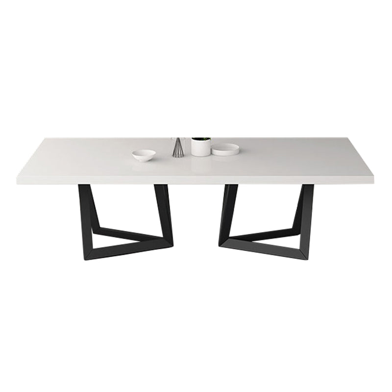 Rectangle Industrial Style Dining Table White Top Fixed Table with Solid Wood Black Without Chairs Clearhalo ' dining_table' 'Dining Tables & Seating' 'Dining Tables' 'furn' 'furn_dining_table' 'Furniture' 'furniture_dining_table' 'Kitchen & Dining Furniture' 'kitchen&dining_furn' 'kitchen' 'kitchen_dining_table' 4342884