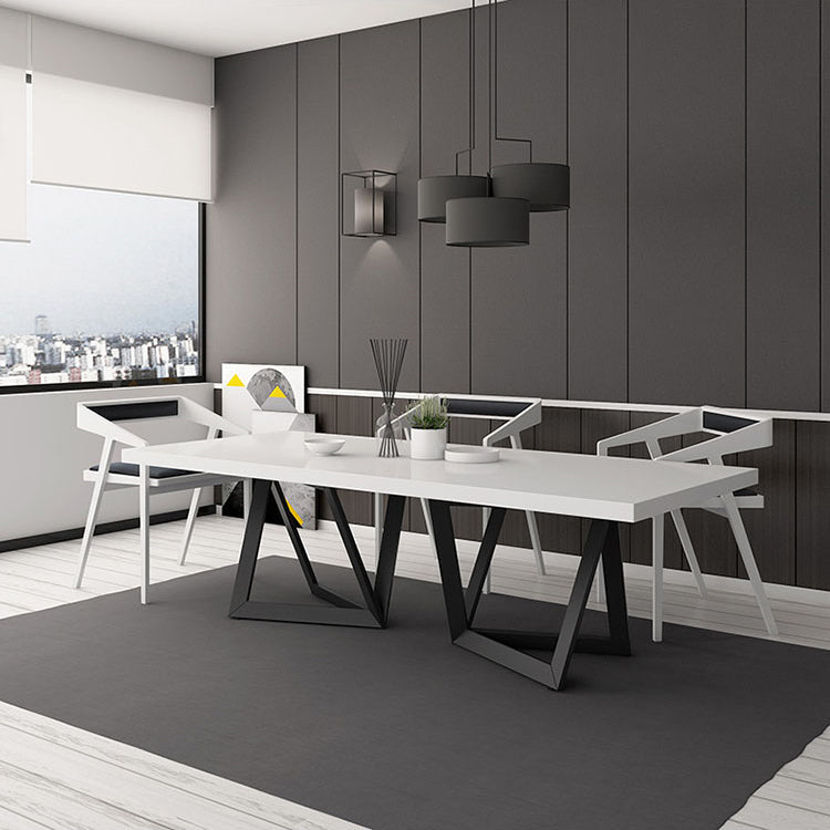 Rectangle Industrial Style Dining Table White Top Fixed Table with Solid Wood Clearhalo ' dining_table' 'Dining Tables & Seating' 'Dining Tables' 'furn' 'furn_dining_table' 'Furniture' 'furniture_dining_table' 'Kitchen & Dining Furniture' 'kitchen&dining_furn' 'kitchen' 'kitchen_dining_table' 4342887