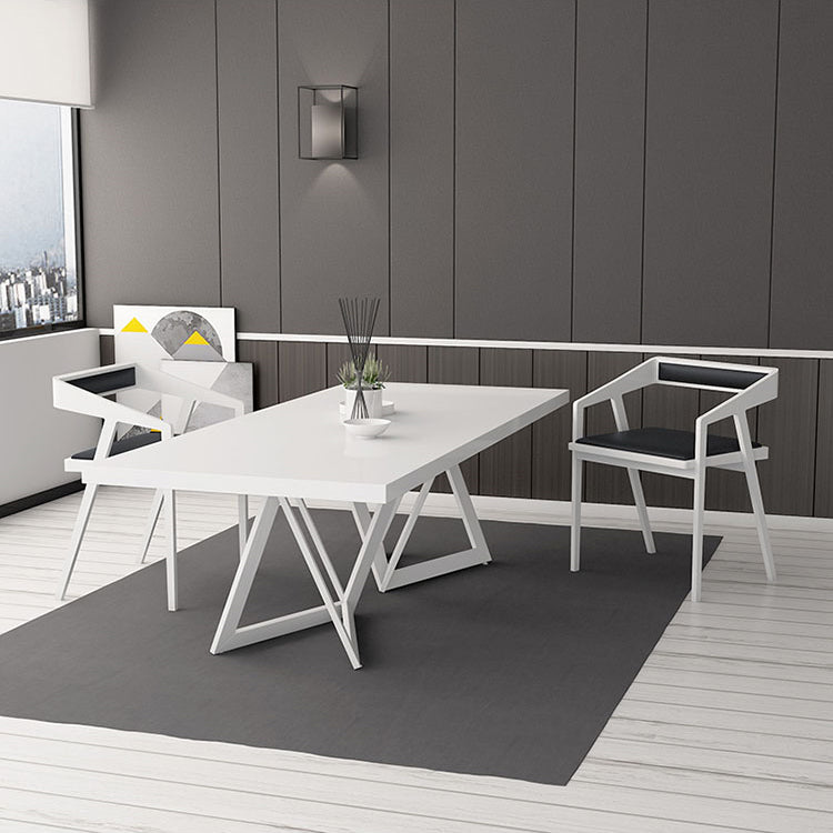 Rectangle Industrial Style Dining Table White Top Fixed Table with Solid Wood Clearhalo ' dining_table' 'Dining Tables & Seating' 'Dining Tables' 'furn' 'furn_dining_table' 'Furniture' 'furniture_dining_table' 'Kitchen & Dining Furniture' 'kitchen&dining_furn' 'kitchen' 'kitchen_dining_table' 4342889