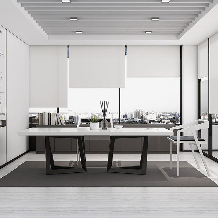 Rectangle Industrial Style Dining Table White Top Fixed Table with Solid Wood Clearhalo ' dining_table' 'Dining Tables & Seating' 'Dining Tables' 'furn' 'furn_dining_table' 'Furniture' 'furniture_dining_table' 'Kitchen & Dining Furniture' 'kitchen&dining_furn' 'kitchen' 'kitchen_dining_table' 4342890