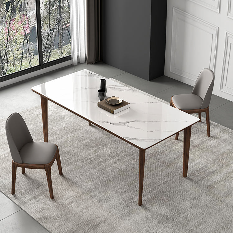 Rectangular Mid-Century Modern Table Sintered Stone Table with Wood Legs 55.1"L x 31.5"W x 29.5"H Without Chairs Clearhalo ' dining_table' 'Dining Tables & Seating' 'Dining Tables' 'furn' 'furn_dining_table' 'Furniture' 'furniture_dining_table' 'Kitchen & Dining Furniture' 'kitchen&dining_furn' 'kitchen' 'kitchen_dining_table' 4342912