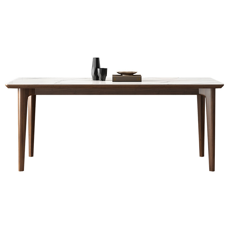 Rectangular Mid-Century Modern Table Sintered Stone Table with Wood Legs 70.9"L x 35.4"W x 29.5"H Without Chairs Clearhalo ' dining_table' 'Dining Tables & Seating' 'Dining Tables' 'furn' 'furn_dining_table' 'Furniture' 'furniture_dining_table' 'Kitchen & Dining Furniture' 'kitchen&dining_furn' 'kitchen' 'kitchen_dining_table' 4342915